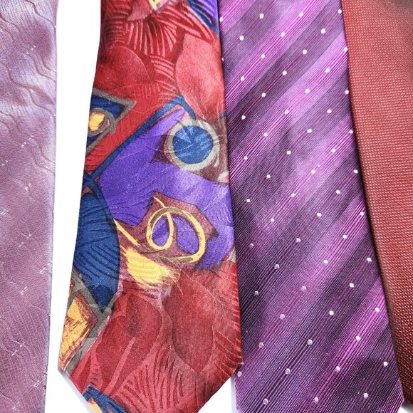 Lot of Seven Neckties Men's Purples and Reds Silk and Polyester Various Patterns - Picture 7 of 10